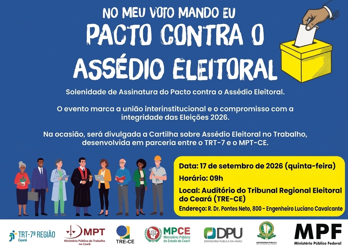 Pacto contra o Assédio Eleitoral será assinado em solenidade nesta quinta-feira (17/9)